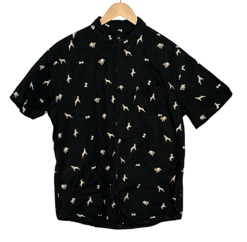 VISIVE Black Dog Print Short Sleeve‎ Button Up Shirt Men’s XL